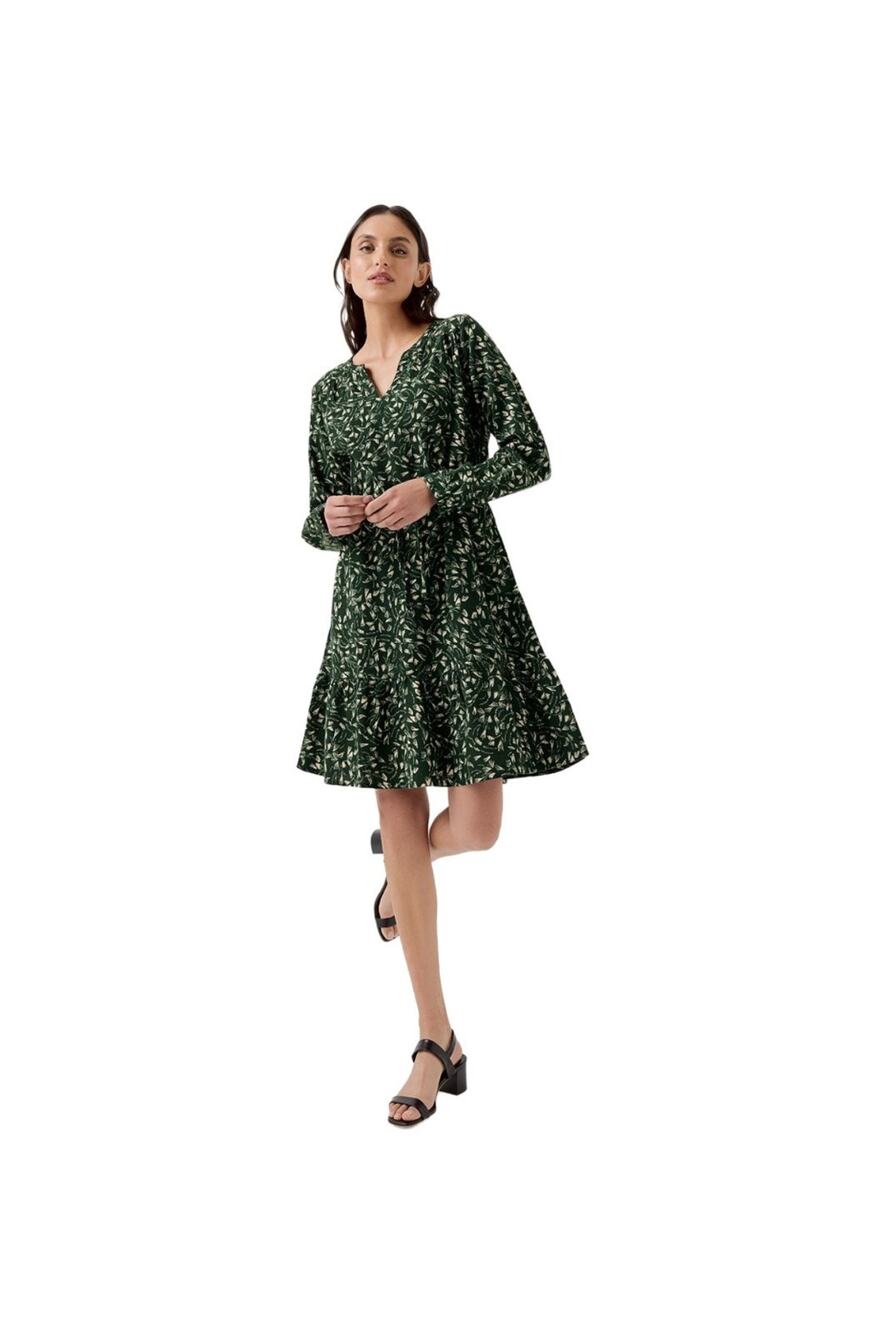 Pact Organic Cotton Cafe Crepe Green Floral Tiered Mini Dress New XXL